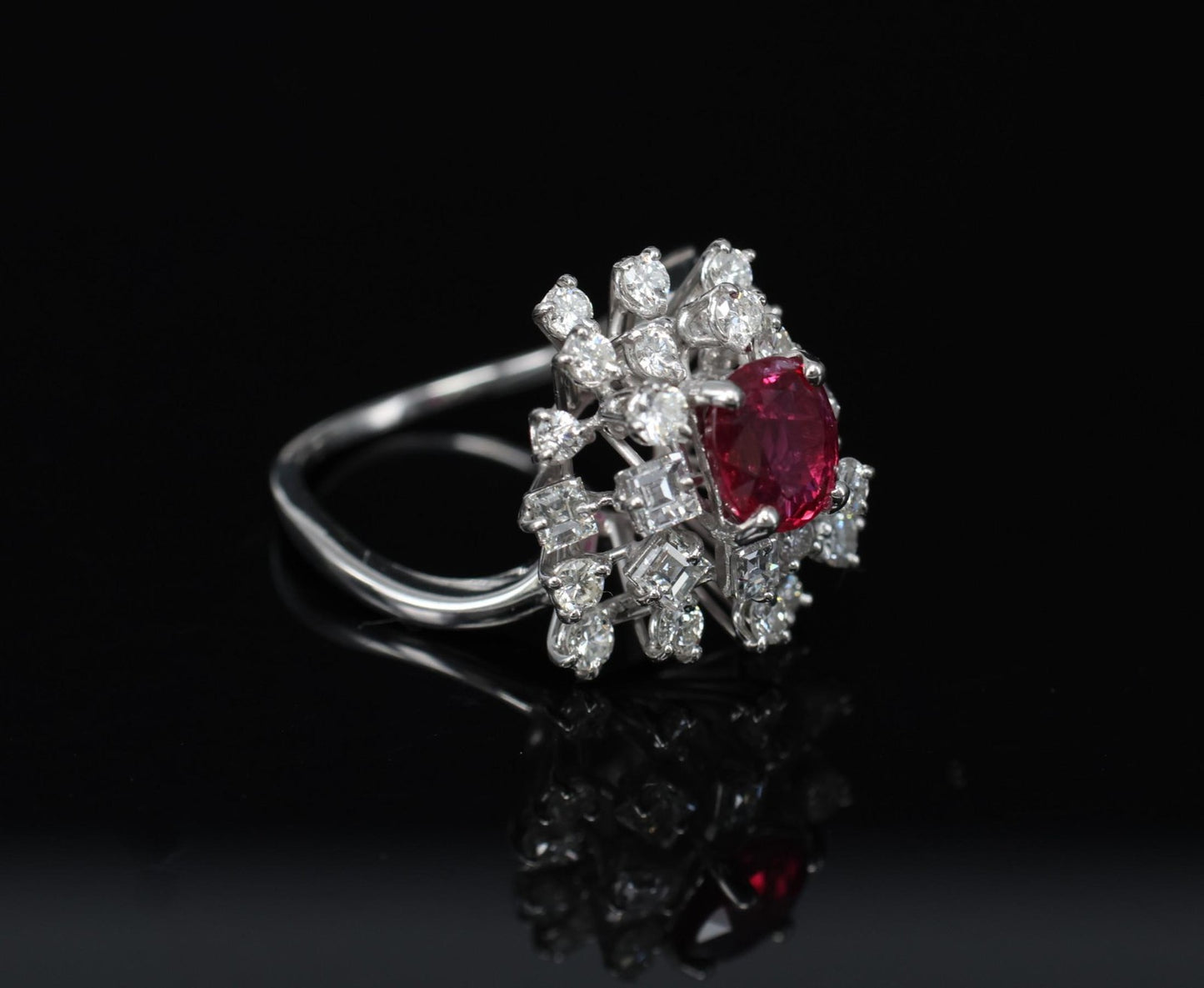 1.67ct Cushion Ruby & 1.50ct Diamond Cocktail Ring — GIA Certified, 18k White Gold