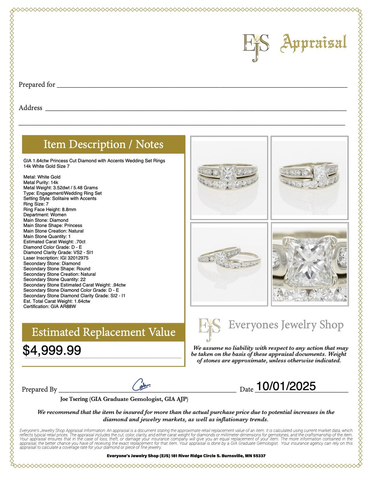 1.64ct Princess Cut Diamond Engagement Ring — GIA Certified, 14k Multi-Tone Gold