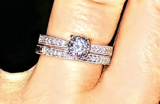 0.61ct Round Brilliant Diamond Micropavé Engagement Ring Set — GIA Certified, 14k White Gold