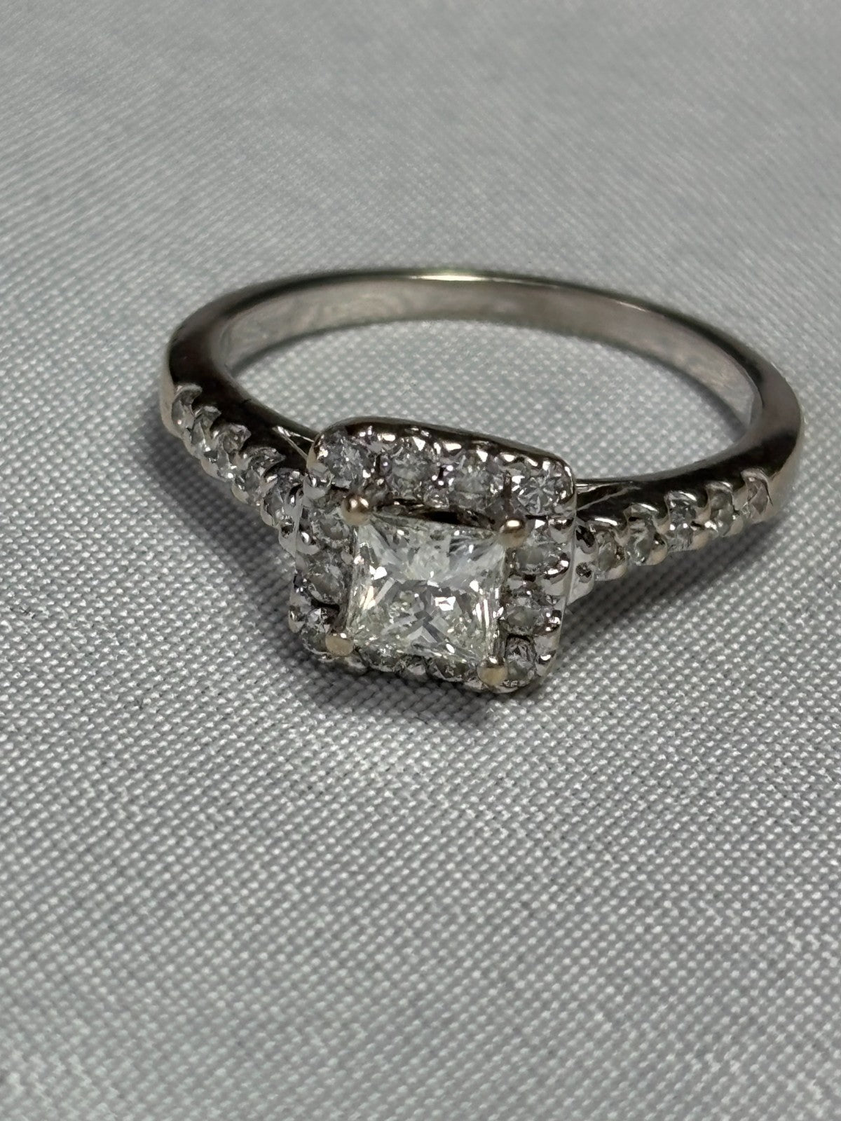 0.51ct Square Modified Brilliant Diamond Halo Engagement Ring — GIA Certified, 14k White Gold