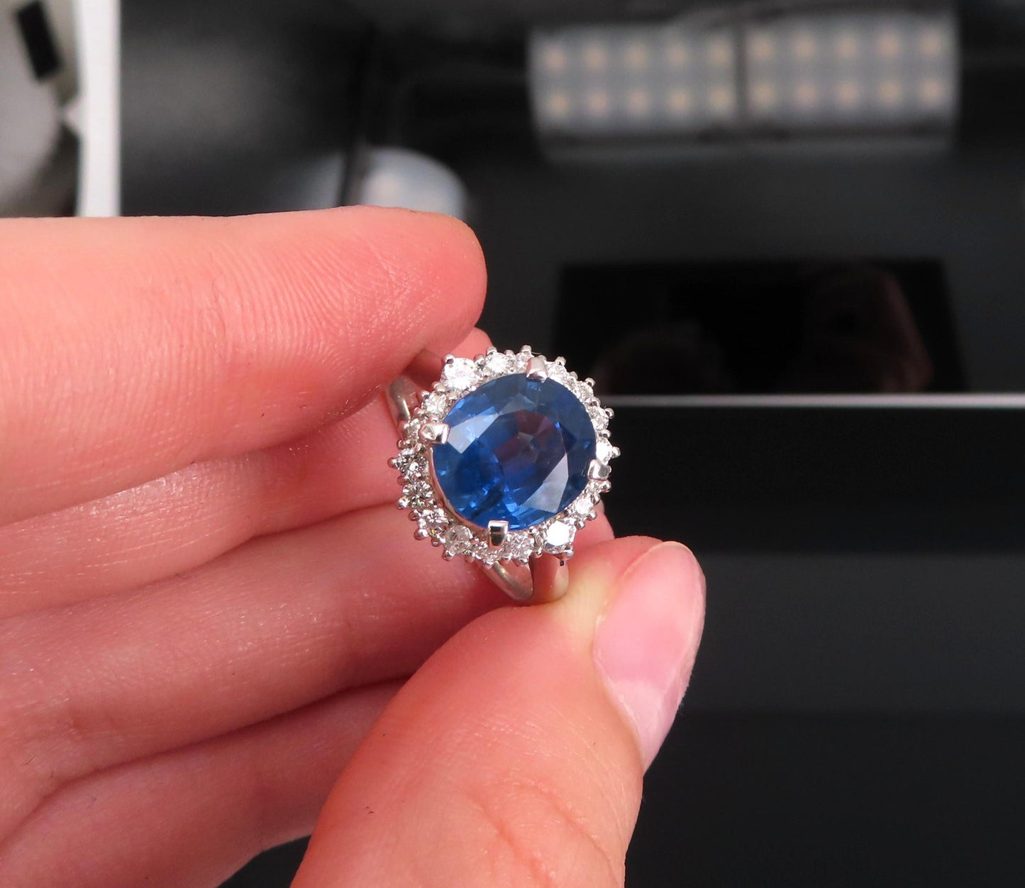 4.06ct Oval Diamond Sapphire Halo Ring — GIA Certified, 14k White Gold