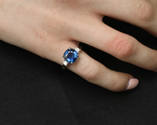 3.87ct Cushion Cut Blue Sapphire Diamond Ring — GIA Certified, Platinum