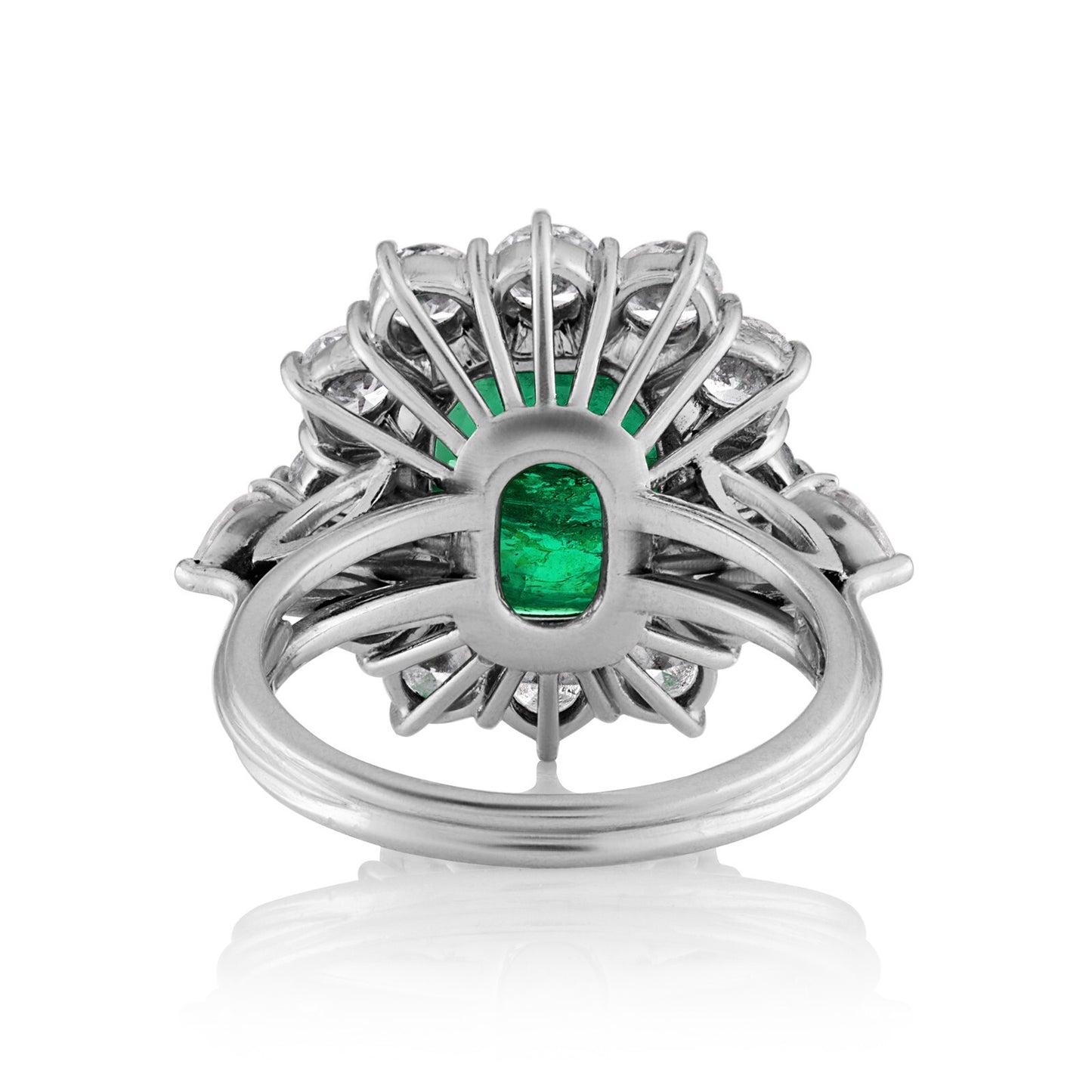 3.65ct Colombian Green Emerald Diamond Cluster Ring — GIA Certified, 18k White Gold