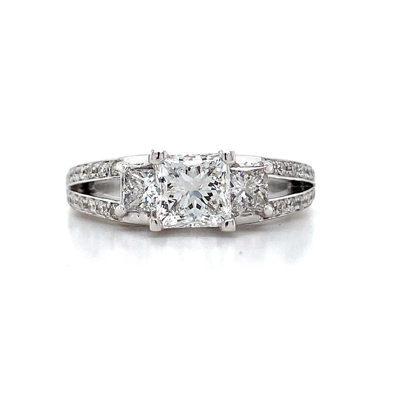 0.76ct Square Modified Brilliant Diamond Three-Stone Ring — GIA Certified, 14k White Gold