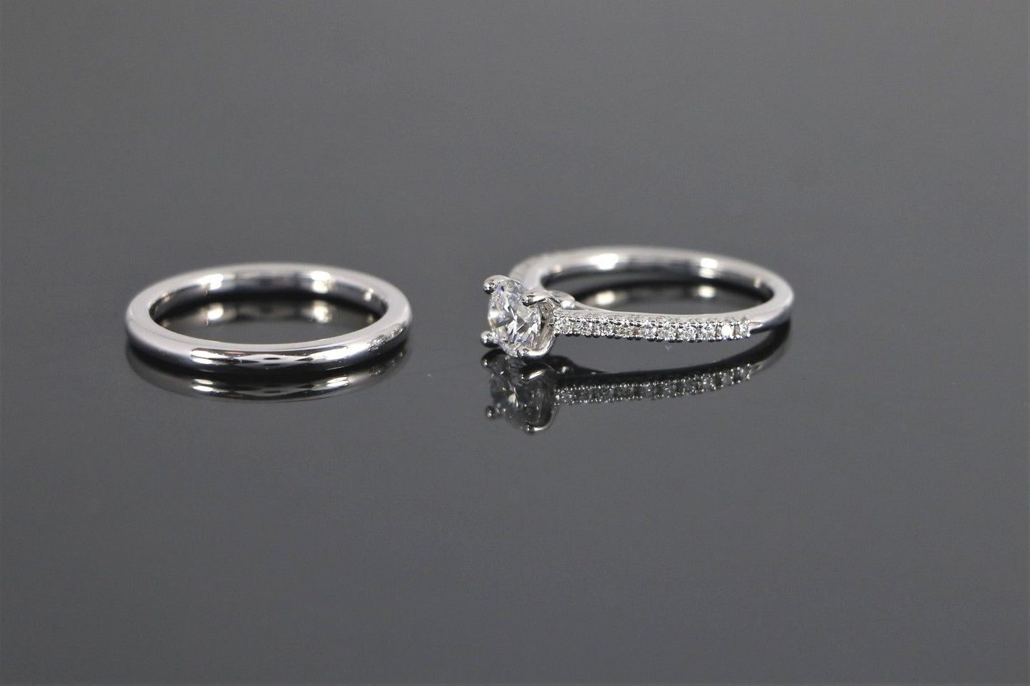 0.73ct Round Brilliant Diamond Engagement Ring with Wedding Band — GIA Certified, 14k White Gold