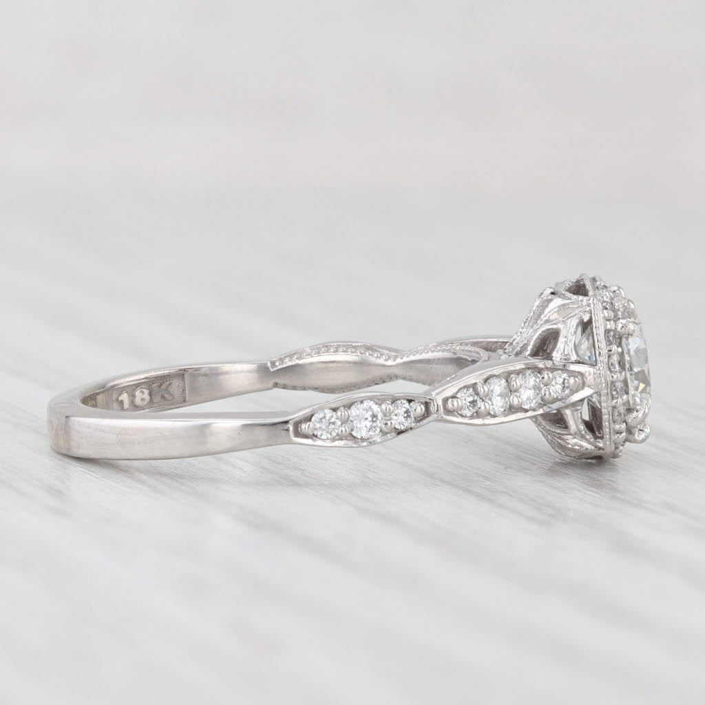 0.91ct Round Brilliant Diamond Halo Engagement Ring — GIA Certified, 18k White Gold