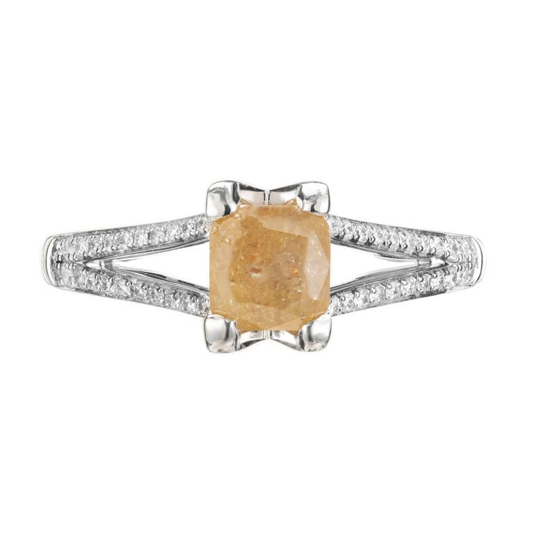 1.17ct Round-Cornered Square Yellow Diamond Engagement Ring — GIA Certified, 14k White Gold