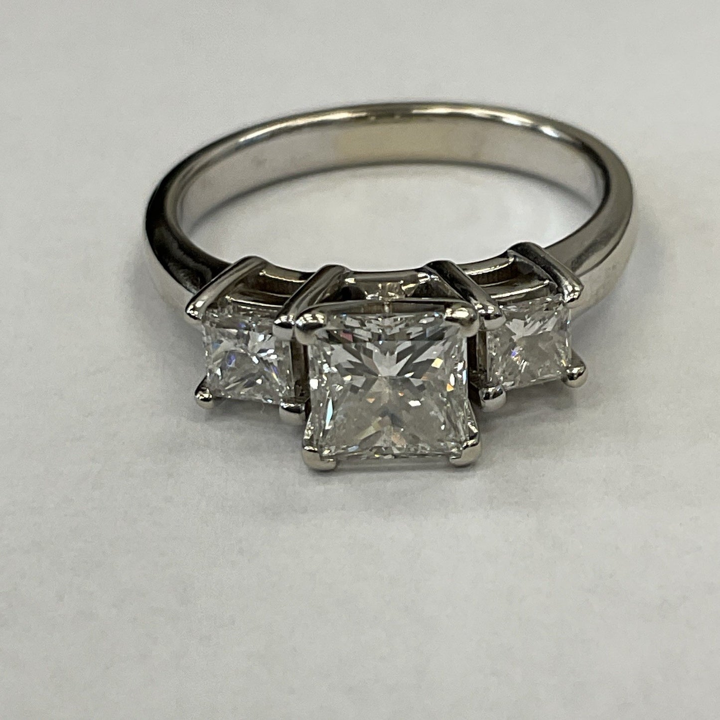 1.01ct Square Modified Brilliant Diamond Three-Stone Engagement Ring — GIA Certified, 14k White Gold