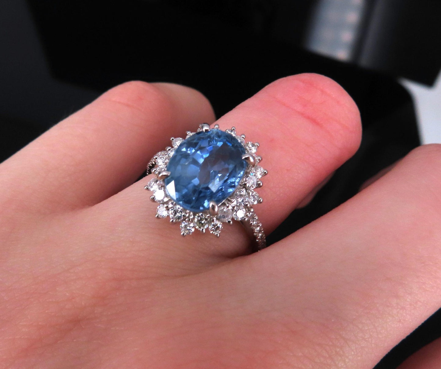 5.05ct Oval Sapphire Diamond Halo Ring — GIA Certified, Platinum
