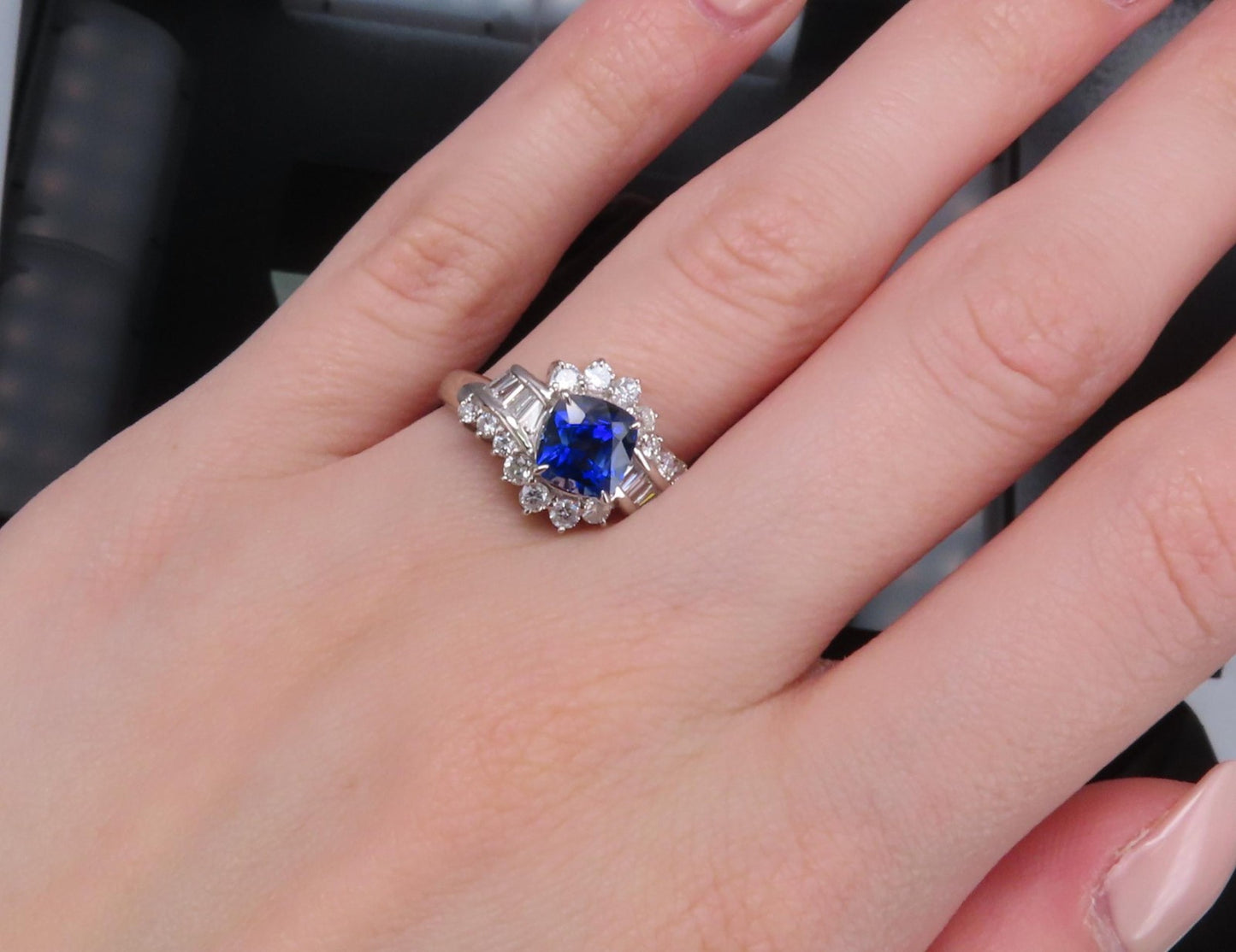 2.25ct Cushion Cut Blue Sapphire & 0.80ct Diamond Ring — GIA Certified, Platinum
