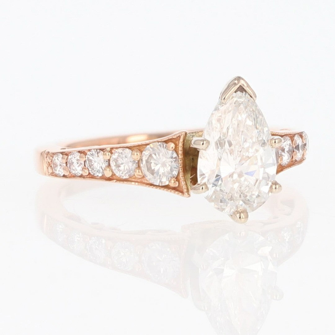 1.24ct Pear Brilliant Diamond Solitaire with Accents Ring — GIA Certified, 14k Rose Gold