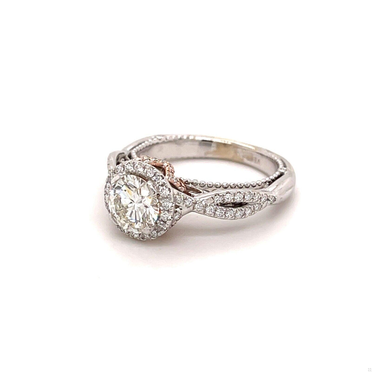 1.14ct Round Brilliant Diamond Halo Ring — GIA Certified, 14k White & Rose Gold
