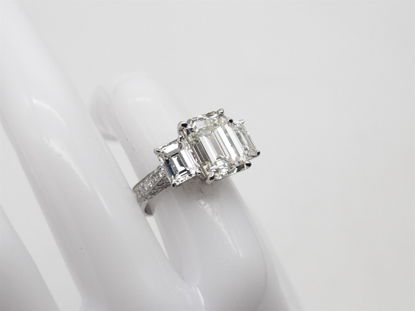 1.08ct Emerald Cut Diamond Three-Stone Ring — GIA Certified, Platinum