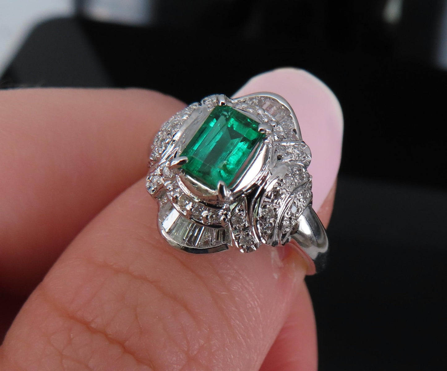 0.61ct Emerald Cut Colombian Emerald & 0.32ct Diamond Ring — GIA Certified, Platinum