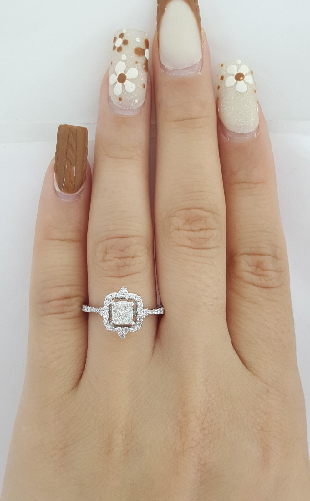 0.61ct Cushion Modified Brilliant Diamond Halo Engagement Ring — GIA Certified, Platinum