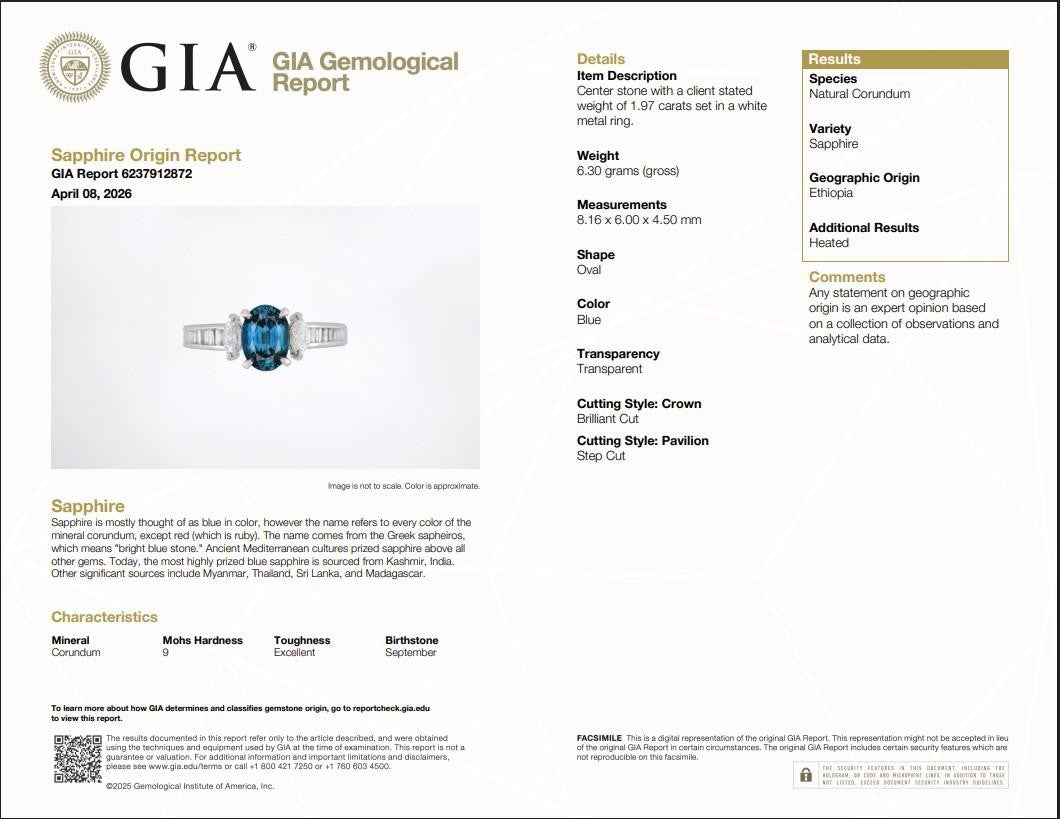 1.97ct Oval Blue Sapphire & Diamond Ring — GIA Certified, Platinum