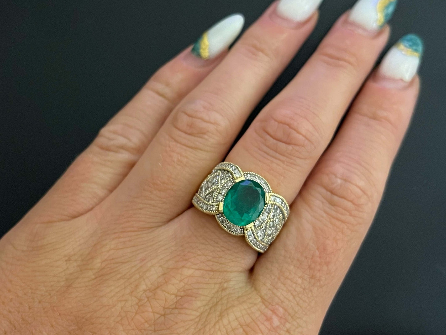 2.65ct Oval Colombian Emerald & Diamond Halo Ring — GIA Certified, 14k Yellow Gold