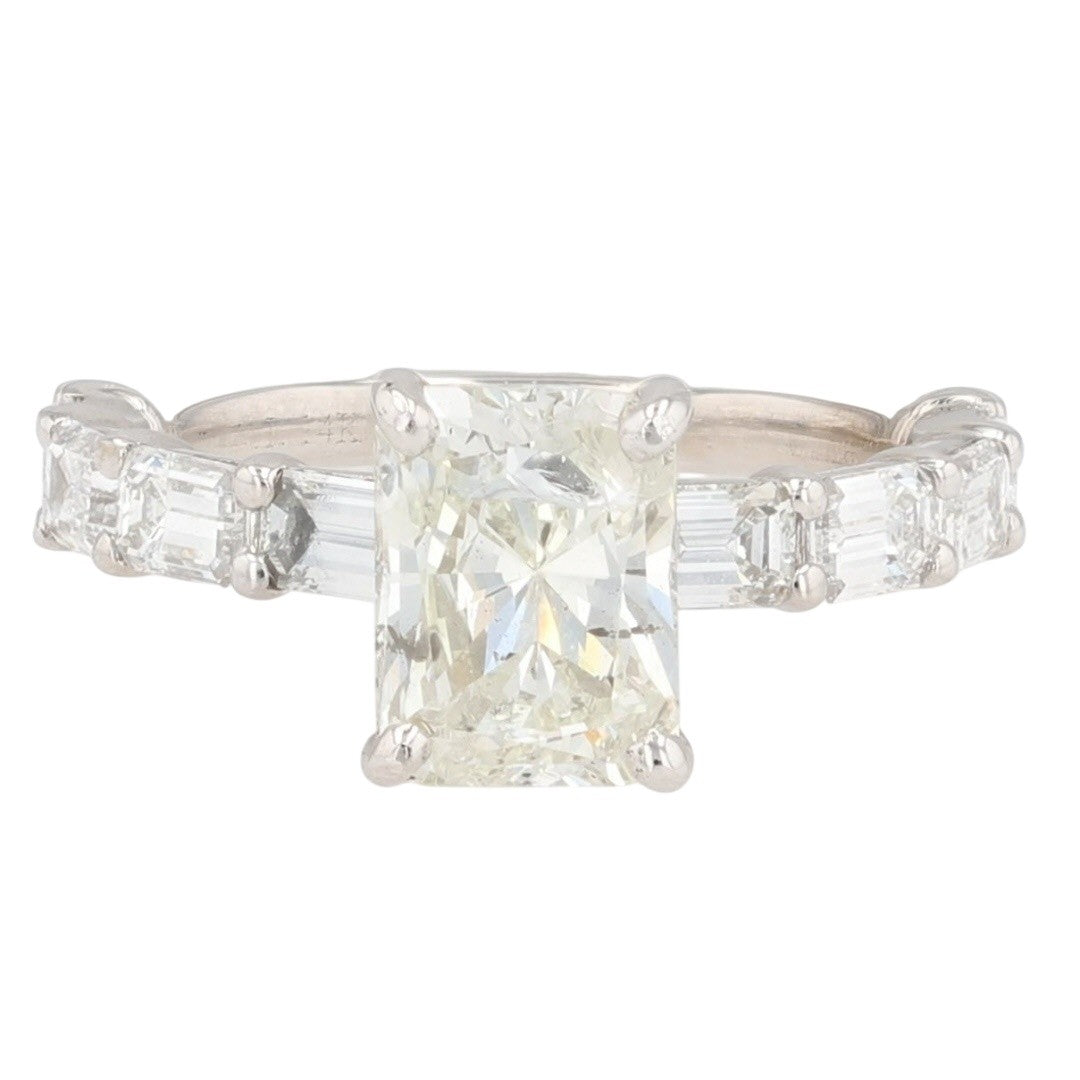2.78ct Radiant Diamond Solitaire with Baguette Accents Ring — GIA Certified, 14k White Gold