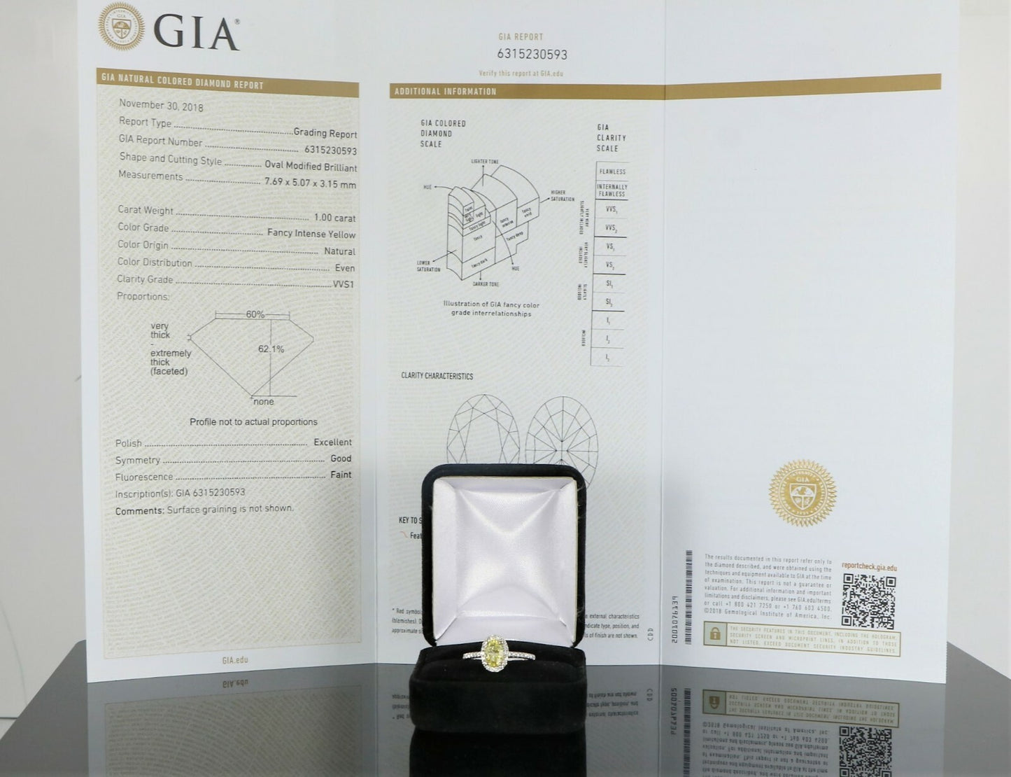 1.00ct Oval Fancy Intense Yellow Diamond Halo Engagement Ring — GIA Certified, 14k White Gold