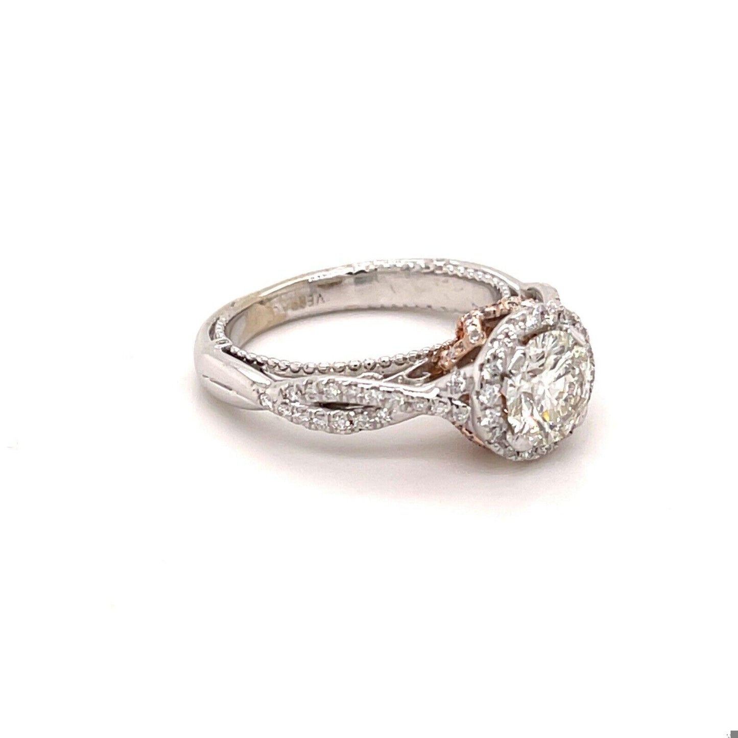 1.14ct Round Brilliant Diamond Halo Ring — GIA Certified, 14k White & Rose Gold