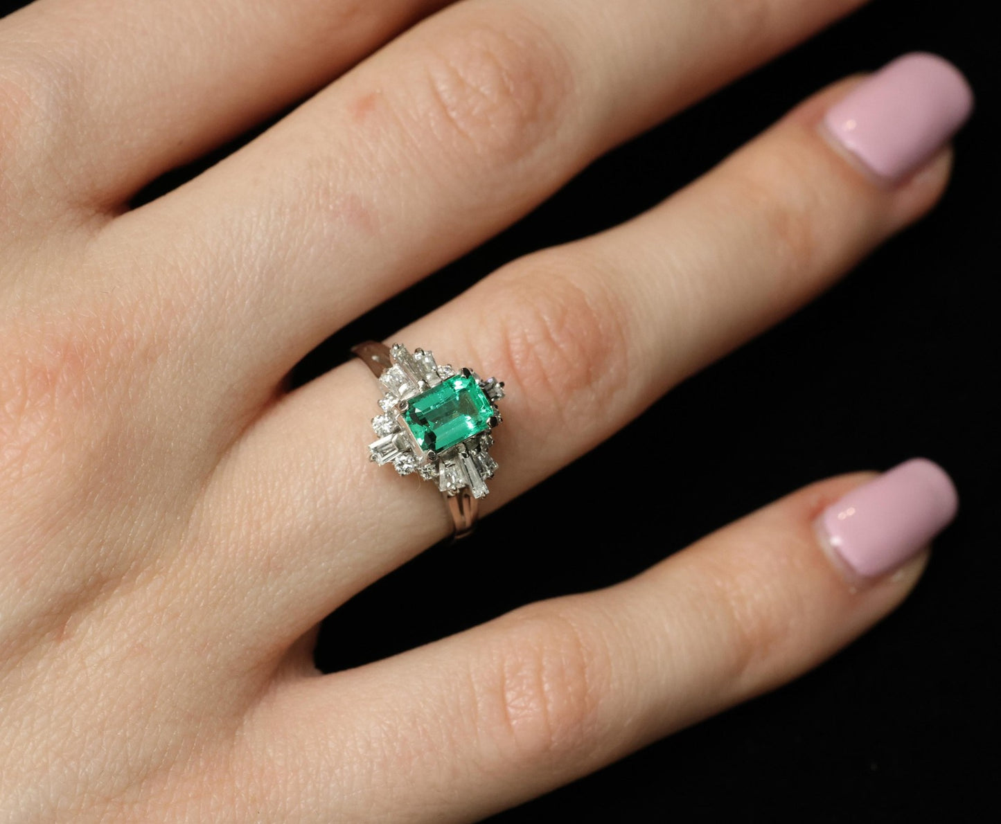 0.91ct Emerald Cut Colombian Emerald & Diamond Cocktail Ring — GIA Certified, Platinum