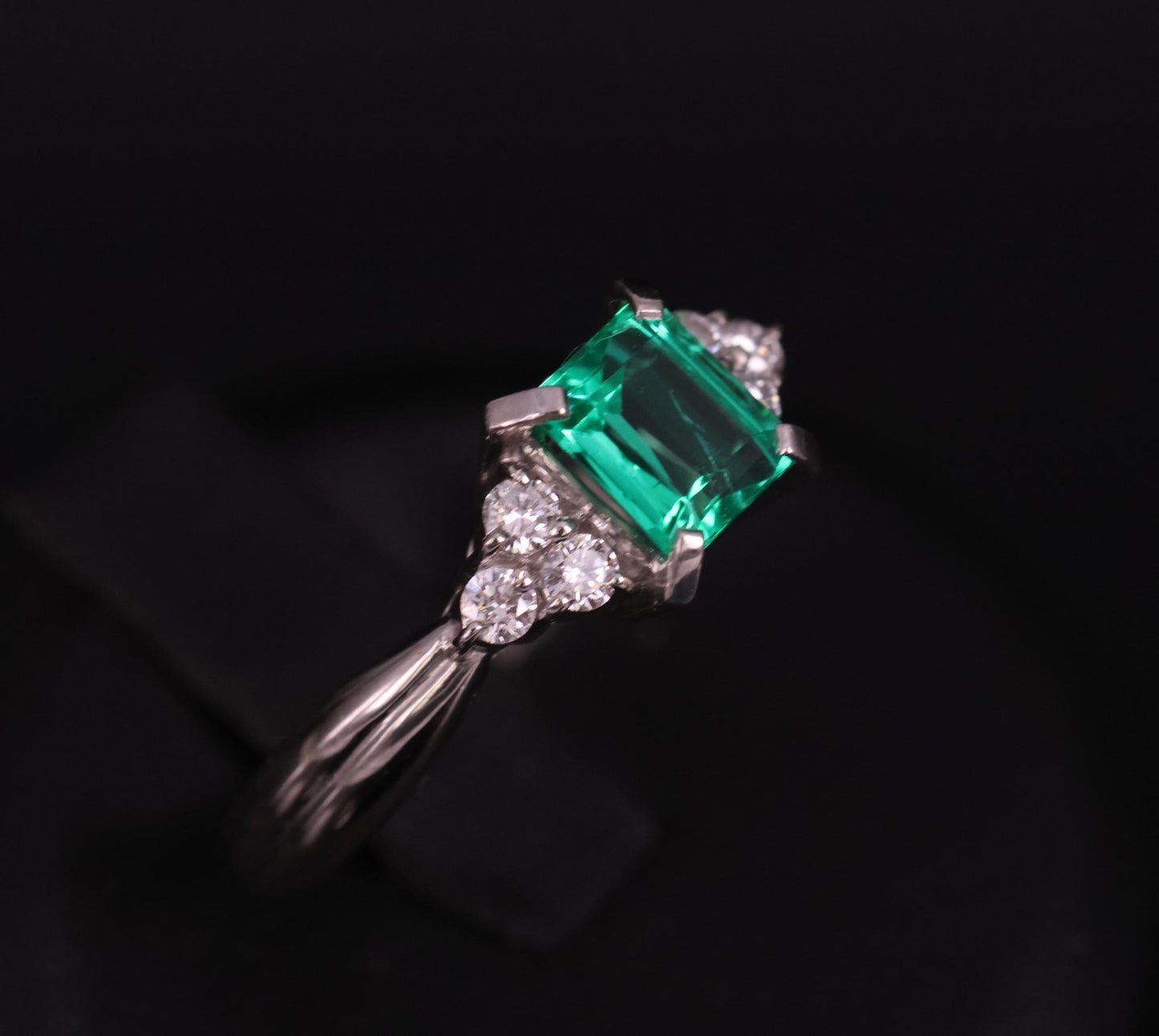 0.81ct Emerald Cut Colombian Emerald & Diamond Ring — GIA Certified, Platinum