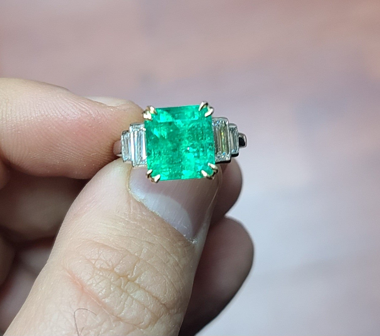 5.87ct Emerald Cut Colombian Emerald Ring — GIA Certified, Platinum & 18k Yellow Gold