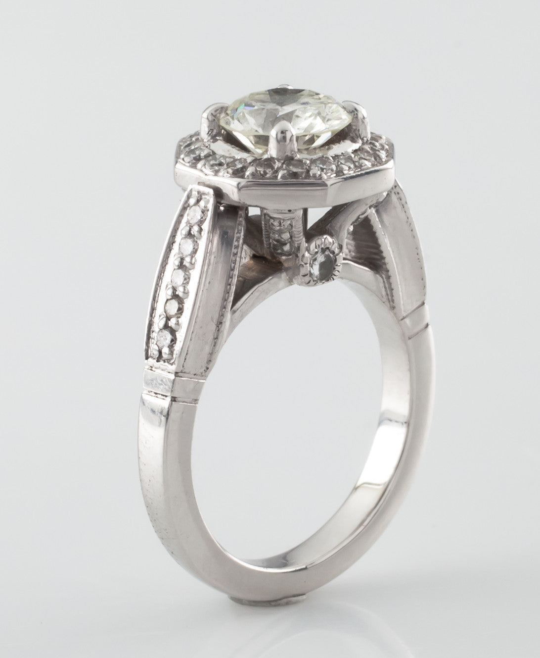1.91ct Round Brilliant Diamond Halo Engagement Ring — GIA Certified, 18k White Gold