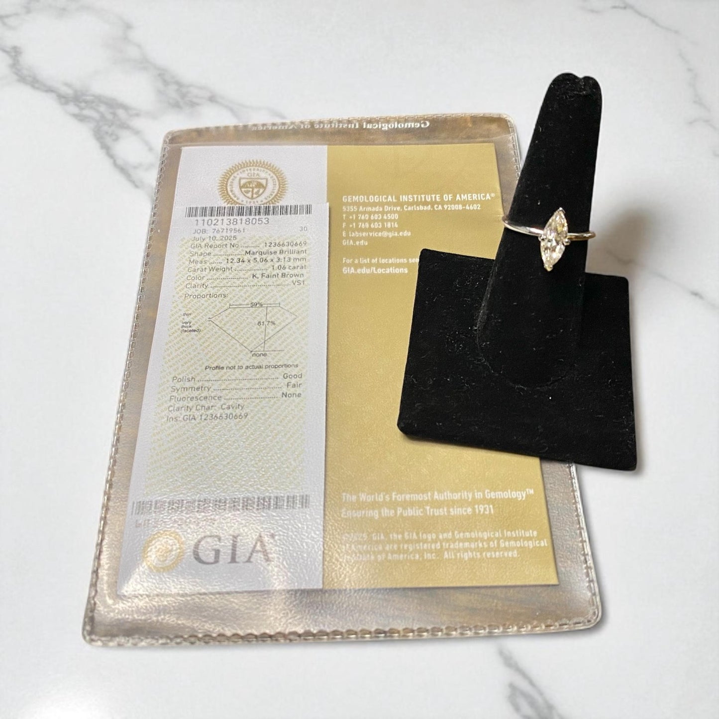 1.06ct Marquise Diamond Solitaire Ring — GIA Certified, 14k White Gold