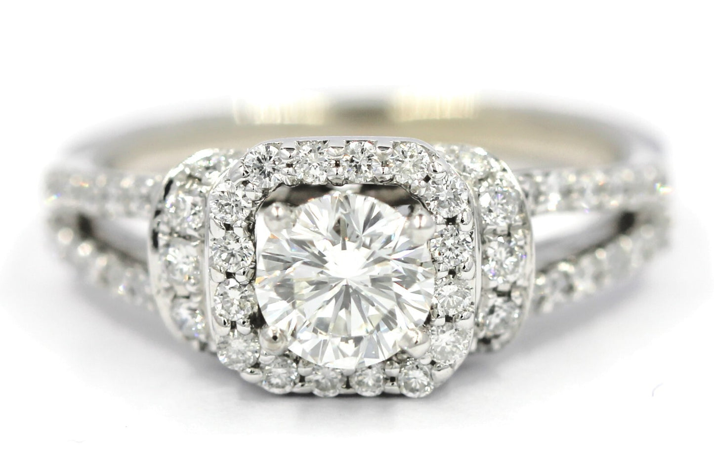 0.70ct Round Modified Brilliant Diamond Halo Engagement Ring — GIA Certified, 14k White Gold