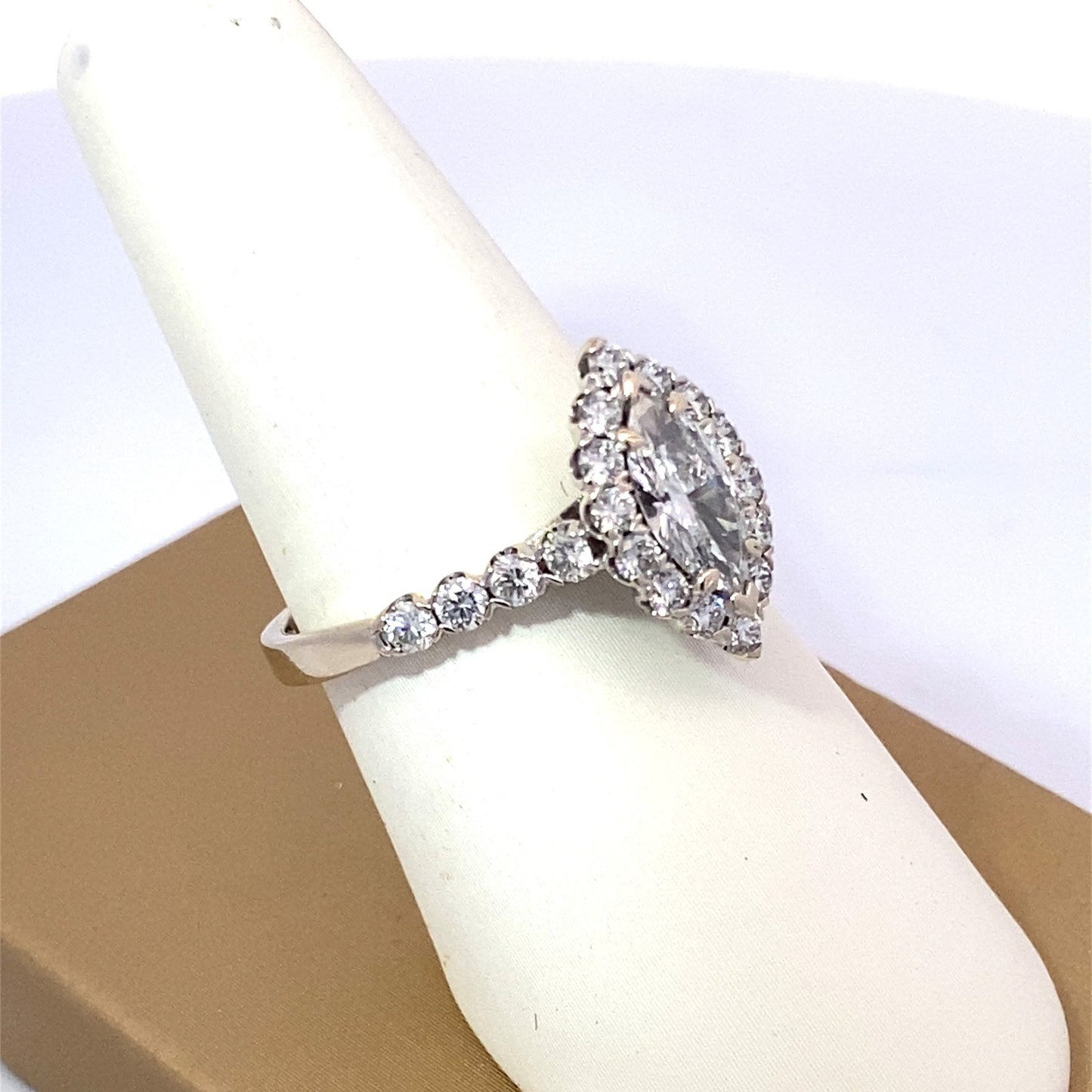 0.76ct Marquise Diamond Halo Engagement Ring — GIA Certified, 14k White Gold