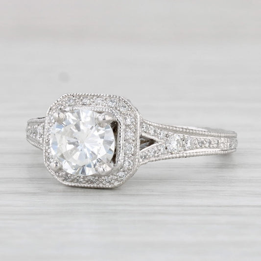 0.94ct Round Brilliant Diamond Halo Engagement Ring — GIA Certified, Platinum