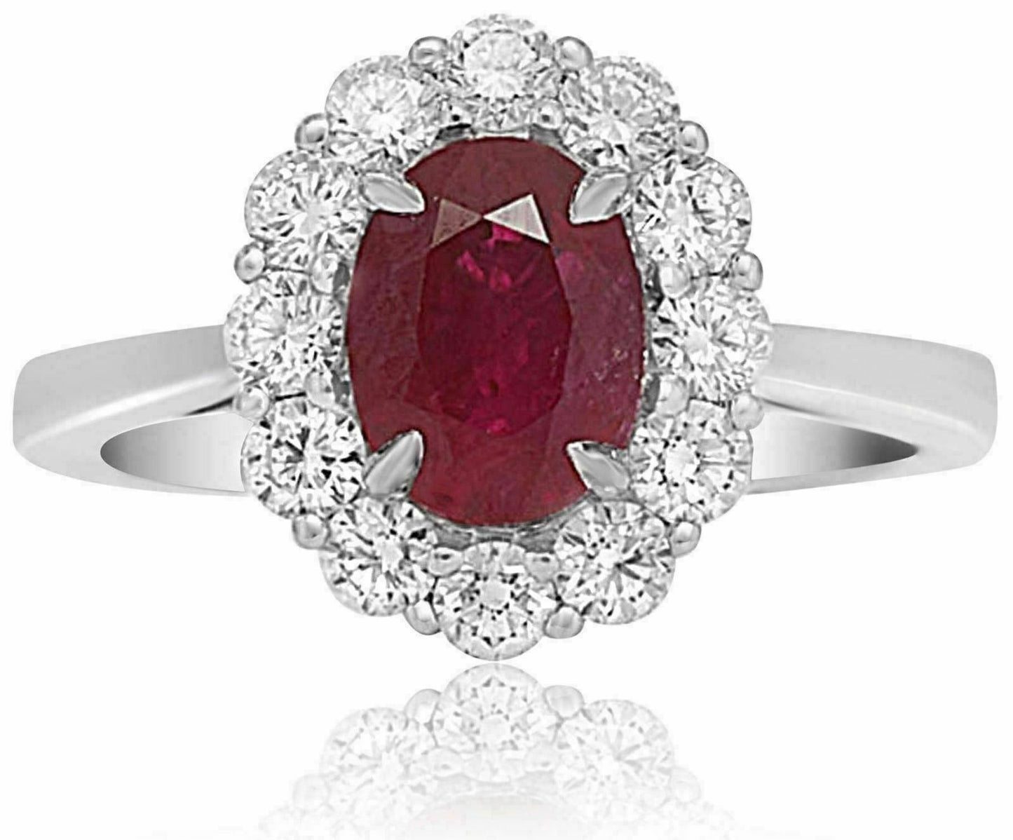 2.46ct Oval Diamond & Ruby Halo Engagement Ring — GIA Certified, 18k White Gold