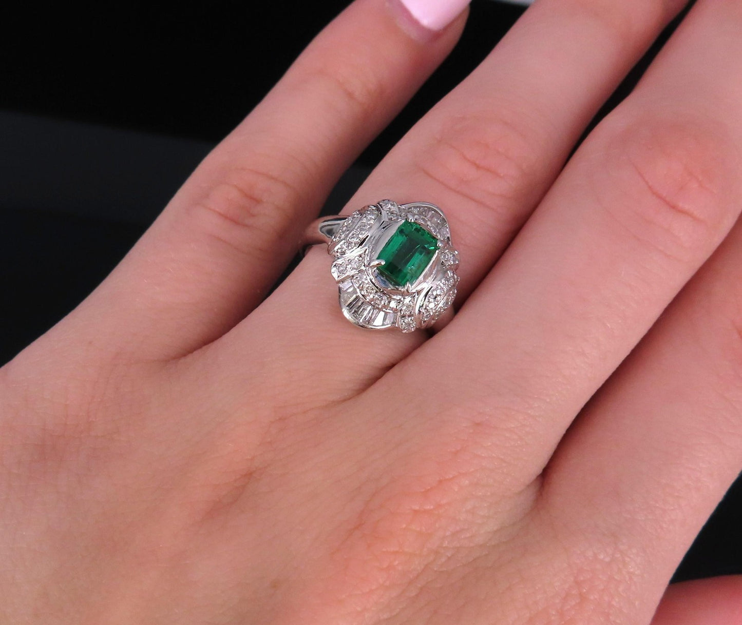 0.61ct Emerald Cut Colombian Emerald & 0.32ct Diamond Ring — GIA Certified, Platinum