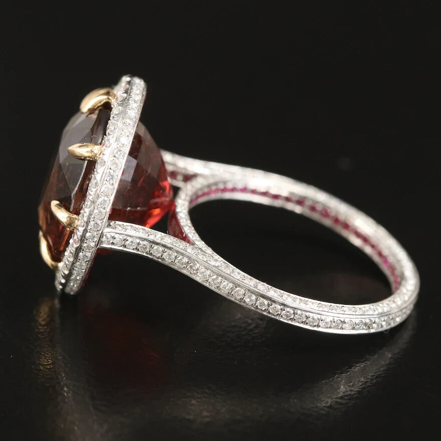 12.13ct Round Brilliant Tourmaline Diamond Ruby Ring — GIA Certified, Platinum