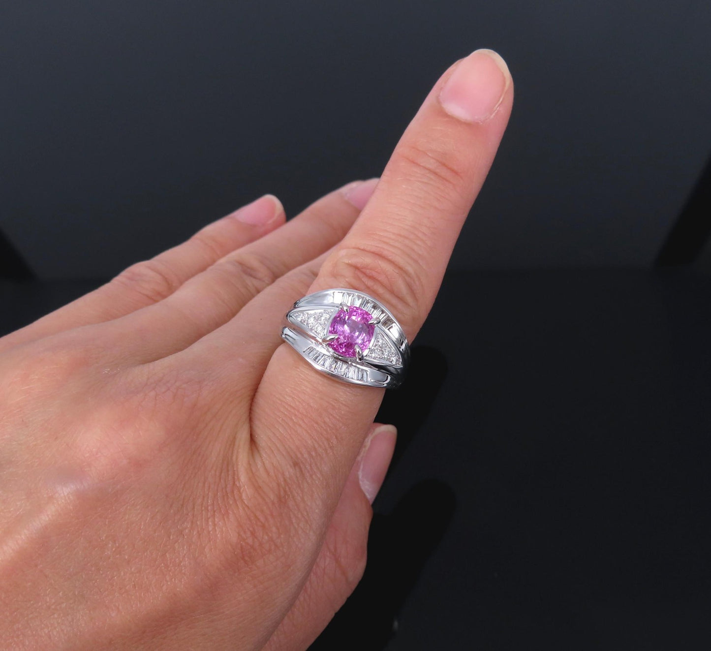 2.12ct Cushion Cut Pink Sapphire & 0.54ct Diamond Ring — GIA Certified, Platinum