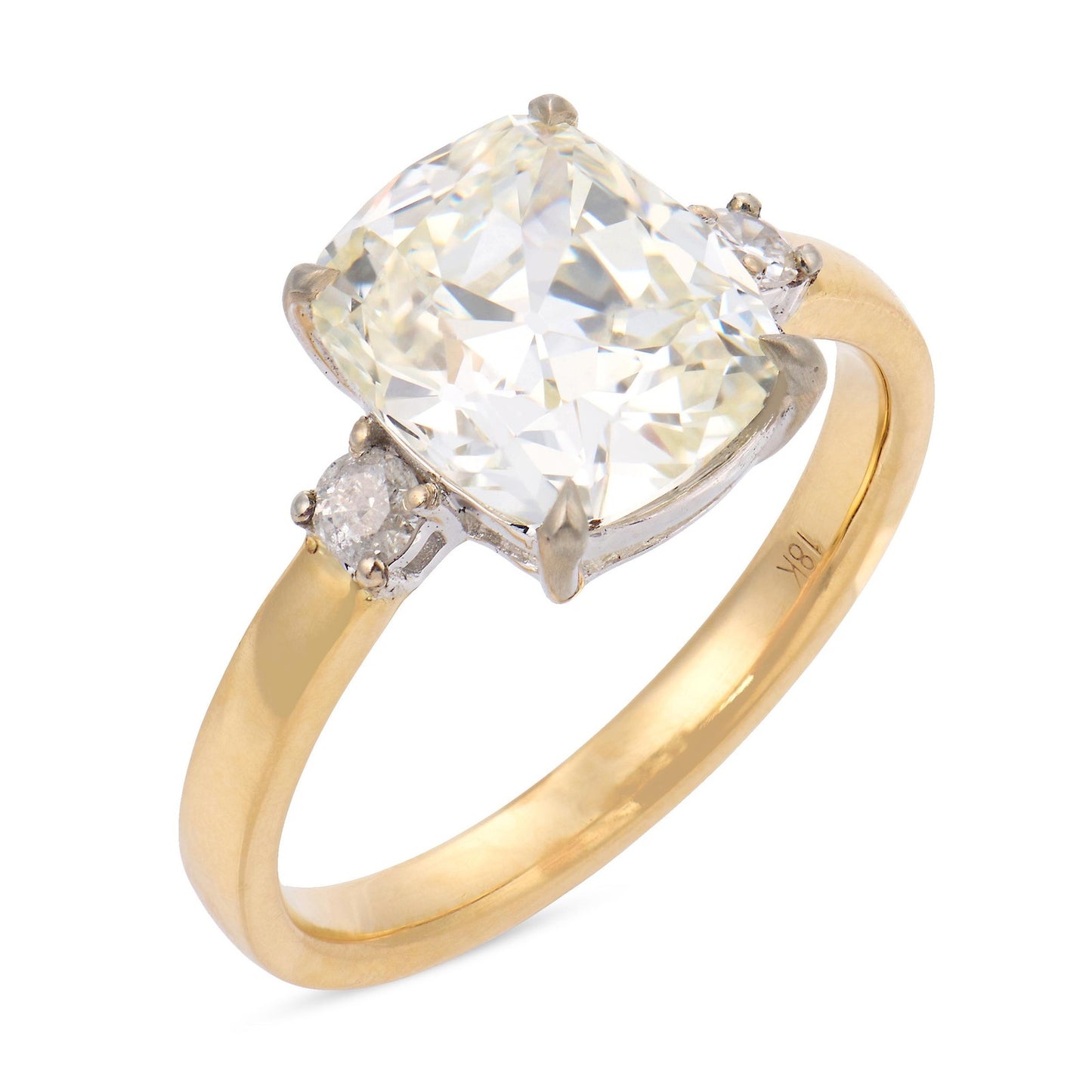 3.02ct Old Mine Cut Diamond Solitaire Ring — GIA Certified, Multi-Tone Gold