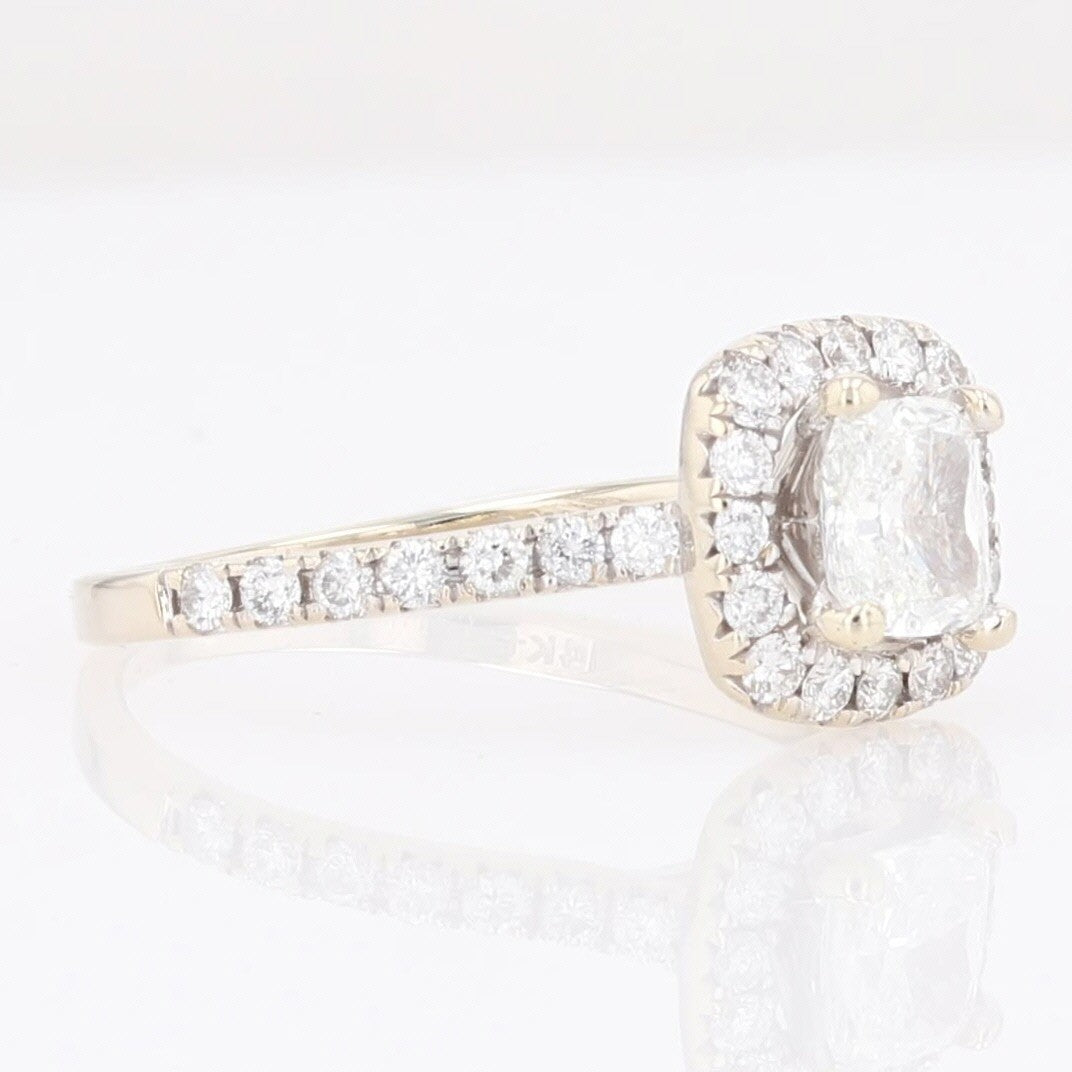 1.13ct Cushion Diamond Halo Engagement Ring — GIA Certified, 14k White Gold