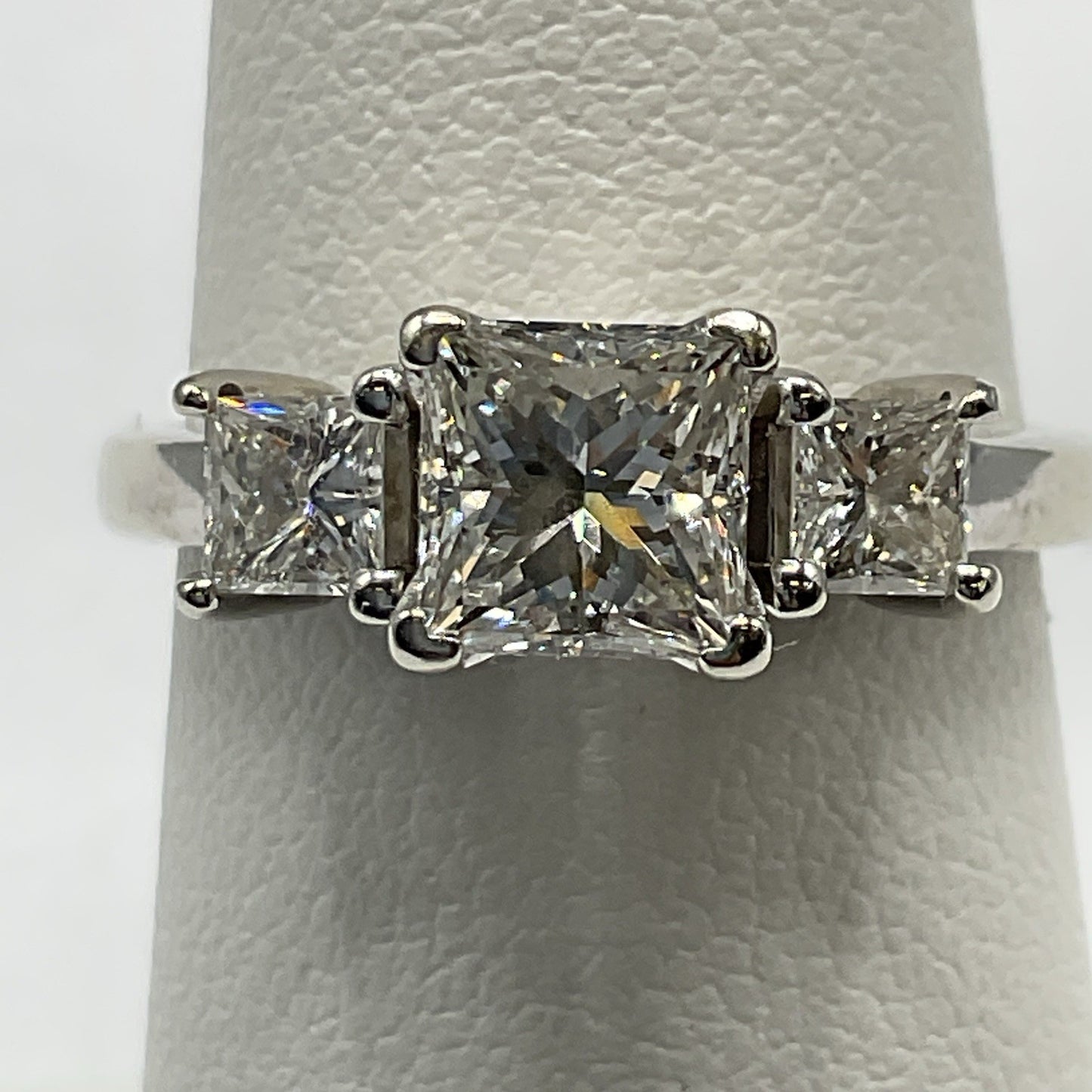 1.01ct Square Modified Brilliant Diamond Three-Stone Engagement Ring — GIA Certified, 14k White Gold