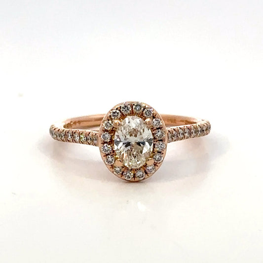 0.50ct Oval Brilliant Diamond Halo Ring — GIA Certified, 14k Rose Gold