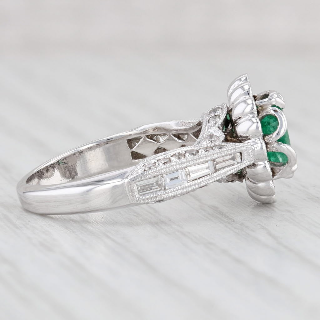 1.12ct Oval Emerald Diamond Halo Engagement Ring — GIA Certified, 18k White Gold