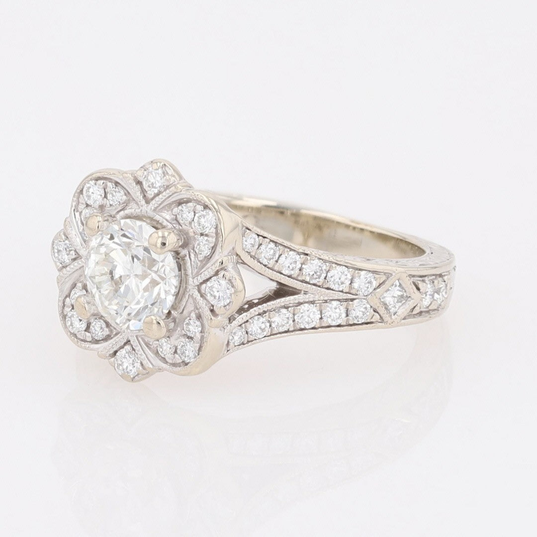 0.80ct Round Brilliant Diamond Halo Engagement Ring — GIA Certified, 14k White Gold