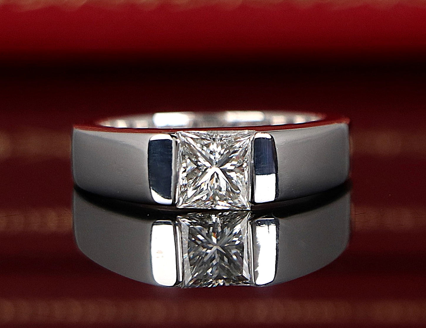 1.01ct Square Modified Brilliant Diamond Tank Solo Ring — GIA Certified, 18k White Gold