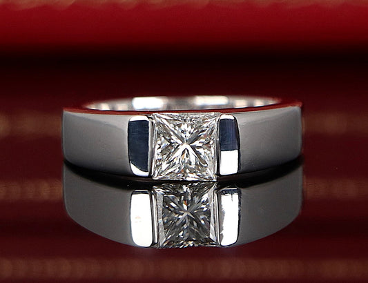 1.01ct Square Modified Brilliant Diamond Tank Solo Ring — GIA Certified, 18k White Gold