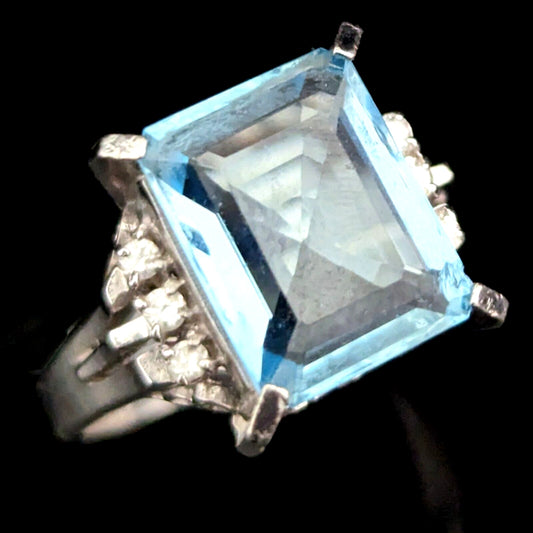 2.84ct Emerald Cut Aquamarine Diamond Platinum Cocktail Ring — GIA Certified