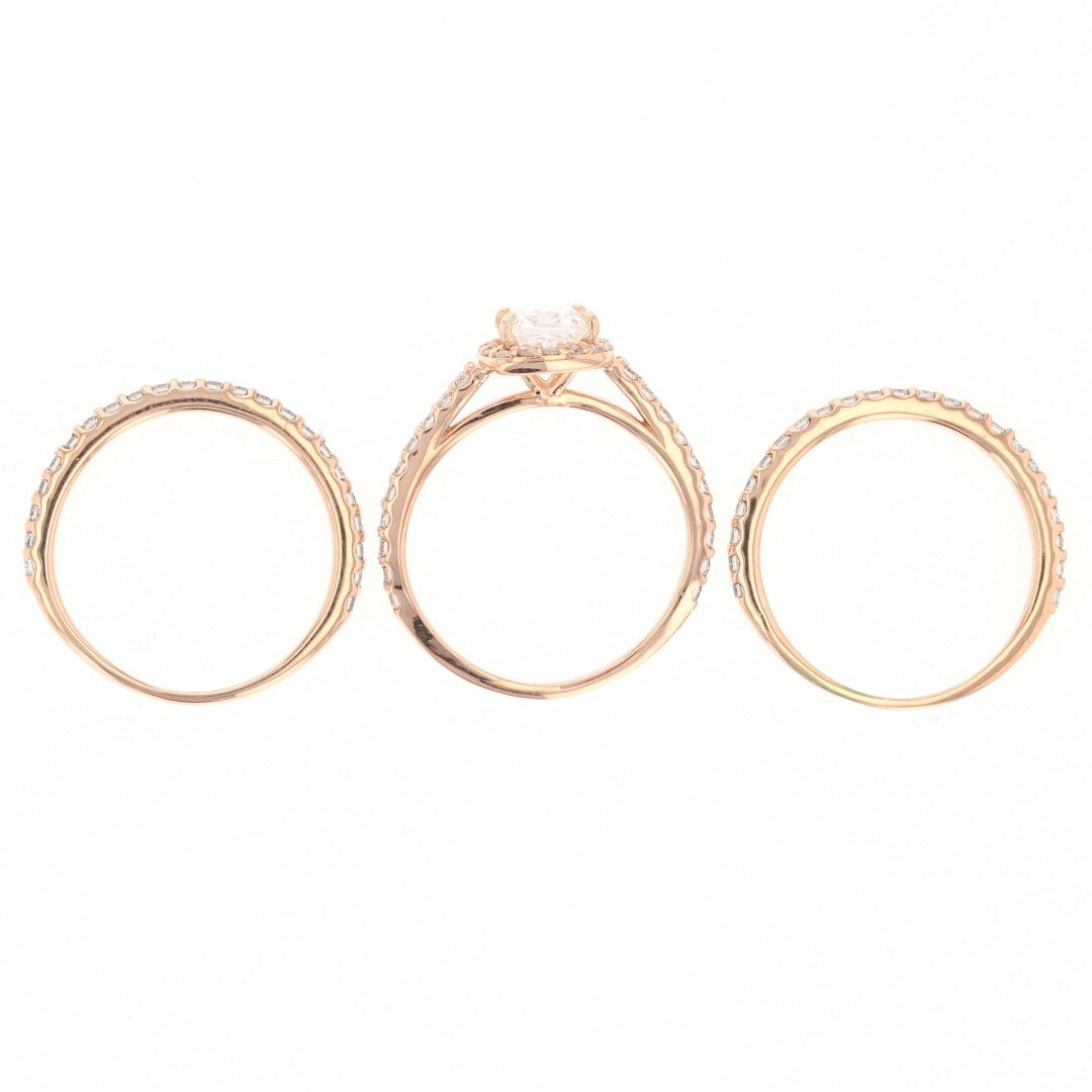 1.41ct Cushion Diamond Halo Pavé Wedding Set — GIA Certified, 14k Rose Gold