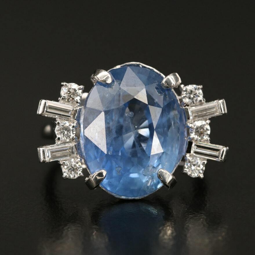 14.24ct Oval Natural Sapphire & Diamond Ring — GIA Certified, Platinum