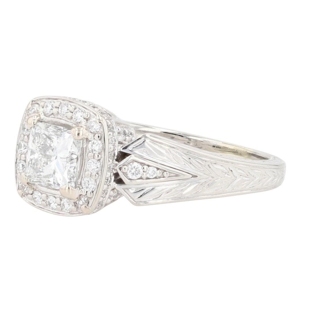 1.17ct Princess Cut Diamond Halo Engagement Ring — GIA Certified, 14k White Gold