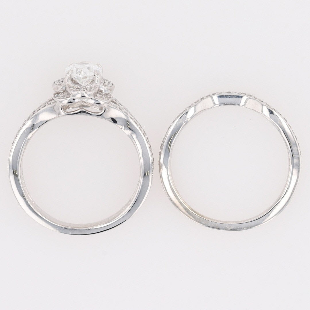 0.88ct Oval Diamond Halo Wedding Set — GIA Certified, 14k White Gold