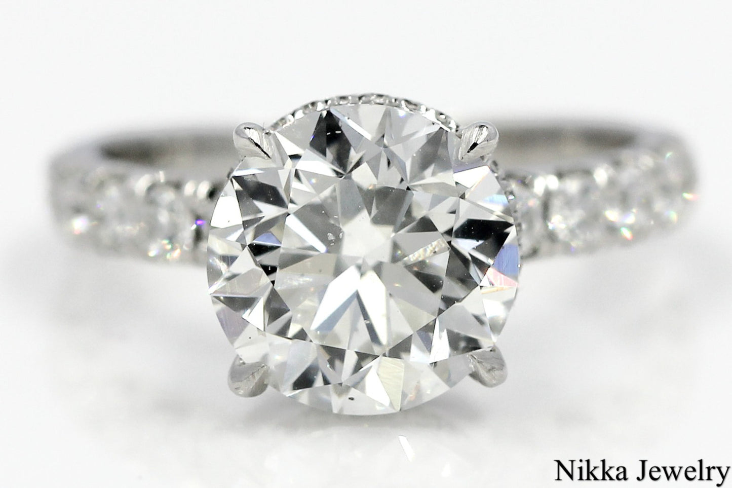 3.51ct Round Brilliant Diamond Hidden Halo Ring — GIA Certified, 18k White Gold